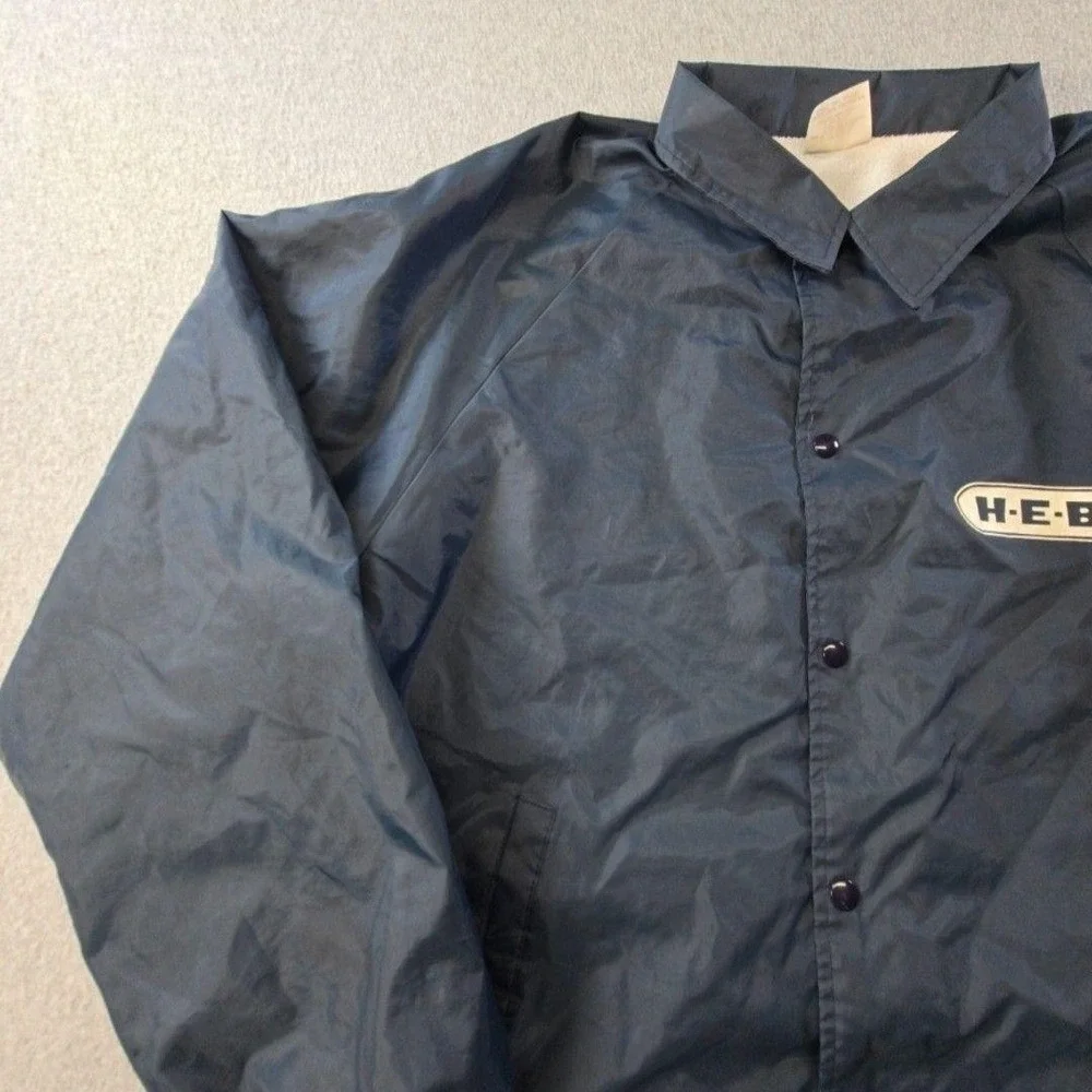 H-E-B Jacket Mens XL Blue Windbreaker Lined Insulated Pockets Collared